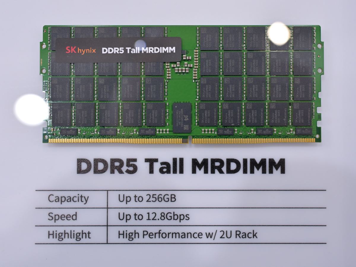 A DDR5 Tall MRDIMM server memory module from SK Hynix, the kind of high-capacity DRAM that AI data centers are outbidding laptop makers for
