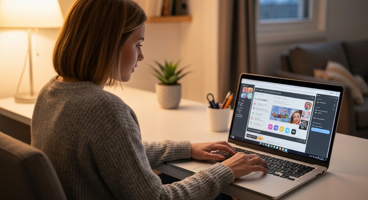 Person using on-device AI features on a Copilot+ AI PC laptop in a home office