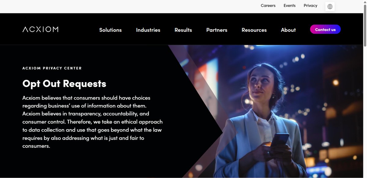 Acxiom privacy center opt-out requests page for US consumers