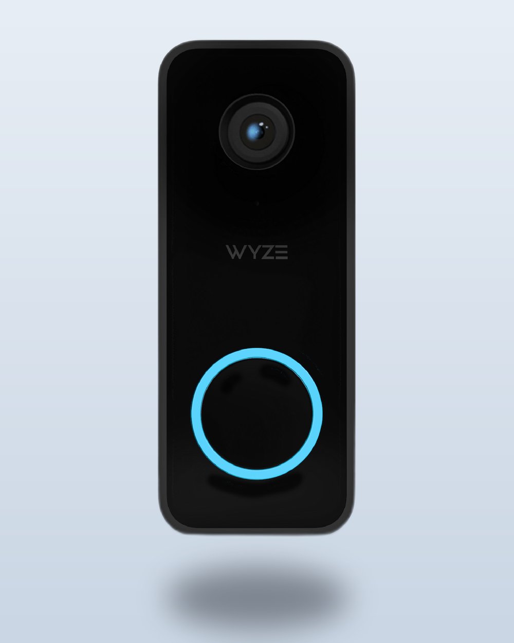 Wyze Video Doorbell v2 with its blue-ringed button on a light studio background