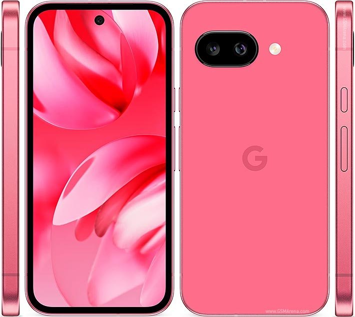 Google Pixel 9a in Peony pink, front and back, the best overall phone under 500 in 2026