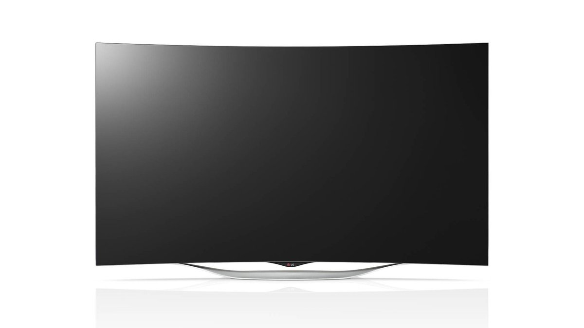 An OLED television with the screen switched off, showing a plain black panel